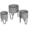 Galvanized Metal Planter Tub Set of 3 - Gray & Black Iron Hairpin Legs - Rustic Farmhouse Decor - Indoor/Outdoor