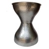 Industrial Hammered Iron Hourglass Stool - Silver Metal Accent Side Table, Footrest
