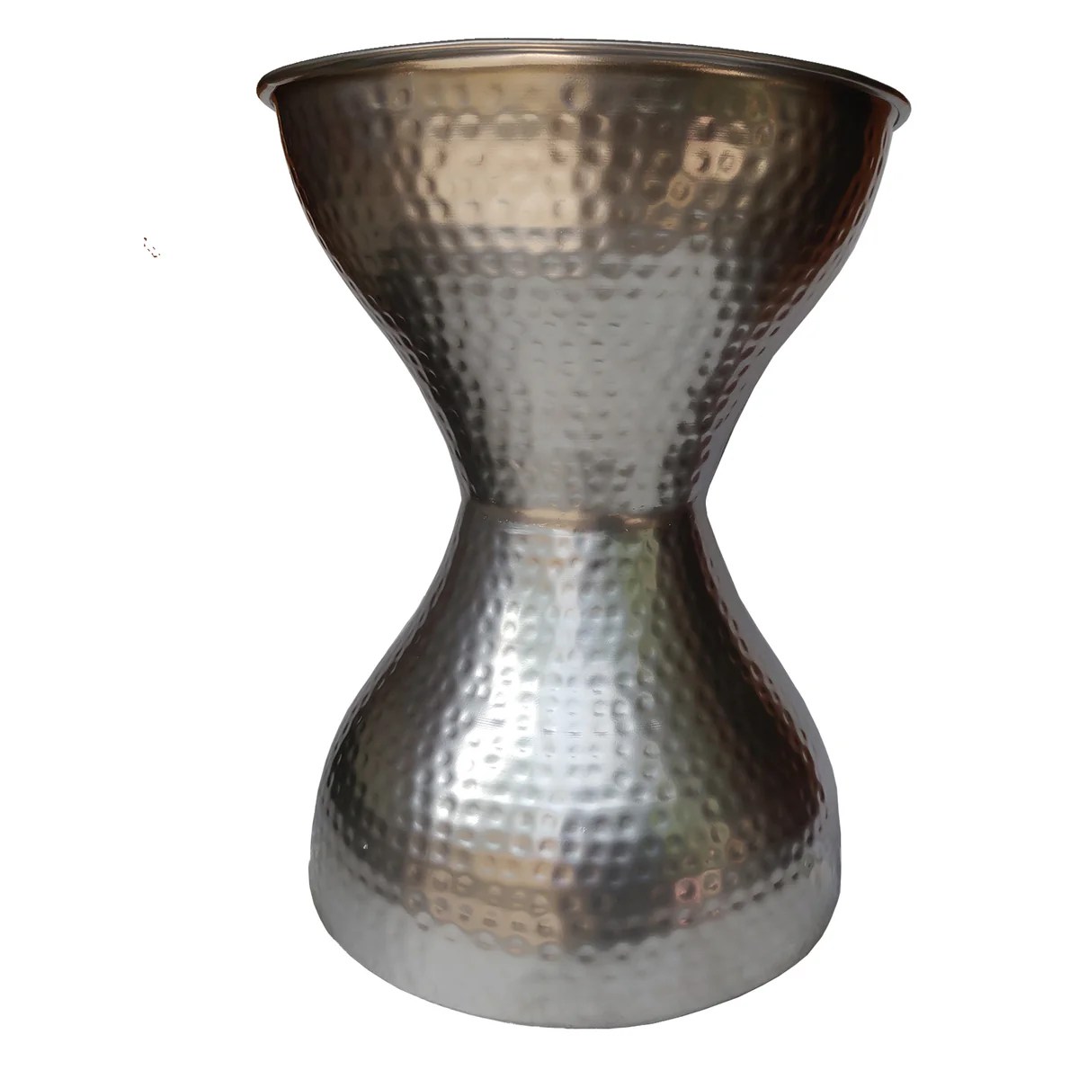 Industrial Hammered Iron Hourglass Stool - Silver Metal Accent Side Table, Footrest