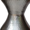 Industrial Hammered Iron Hourglass Stool - Silver Metal Accent Side Table, Footrest