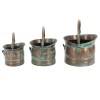 Rustic Green Metal Planters with Handles - Set of 3 Patina Rust Finish Outdoor Indoor Decorative Garden Pots (16", 15", 12"H)
