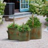 Rustic Green Metal Planters with Handles - Set of 3 Patina Rust Finish Outdoor Indoor Decorative Garden Pots (16", 15", 12"H)