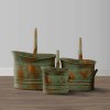 Rustic Green Metal Planters with Handles - Set of 3 Patina Rust Finish Outdoor Indoor Decorative Garden Pots (16", 15", 12"H)