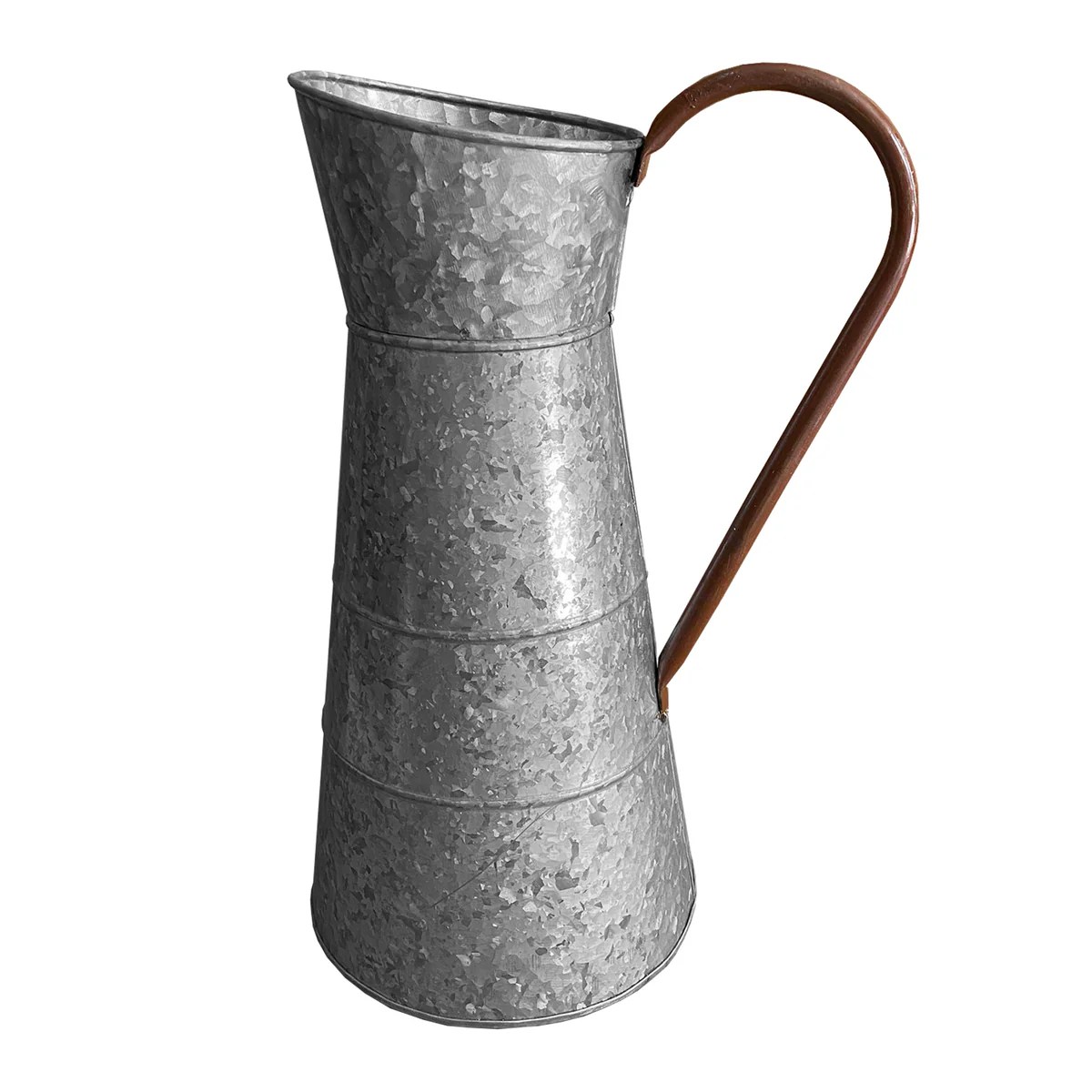 Gray Galvanized Metal Farmhouse Jug, 16" Tall Watering Can Vase with Handle, Country Decor, Kitchen & Dining Decor, Rustic Metal Flower Vase, BM02378