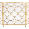 Gold Metal Fireplace Screen, 50 Inch 3 Panel Foldable Quatrefoil Design Fire Screen