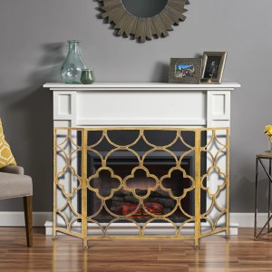 Gold Metal Fireplace Screen, 50 Inch 3 Panel Foldable Quatrefoil Design Fire Screen