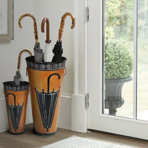 Rustic Metal Umbrella Stand Set, Engraved, Brown