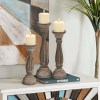 Taki Rustic Wooden Pillar Candle Holders Set of 3 - Distressed Brown - Handcrafted Wood & Iron - Tapered Design - Home Decor