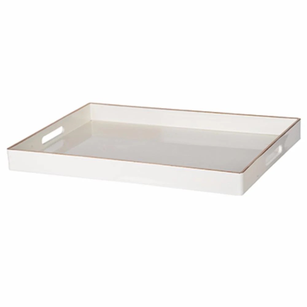White Rectangular Serving Tray with Cutout Handles - Minimalist Home Decor Organizer - 19x14 Inch Plastic Tray