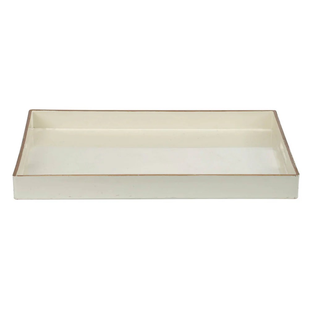 White Rectangular Serving Tray with Cutout Handles - Minimalist Home Decor Organizer - 19x14 Inch Plastic Tray