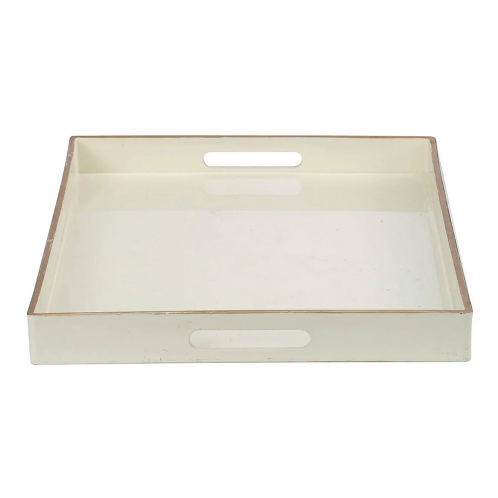 White Rectangular Serving Tray with Cutout Handles - Minimalist Home Decor Organizer - 19x14 Inch Plastic Tray