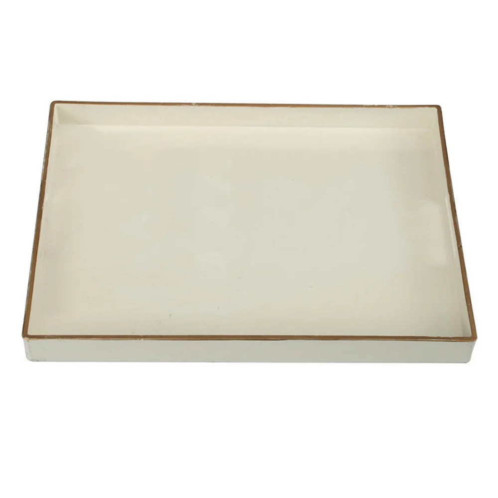 White Rectangular Serving Tray with Cutout Handles - Minimalist Home Decor Organizer - 19x14 Inch Plastic Tray