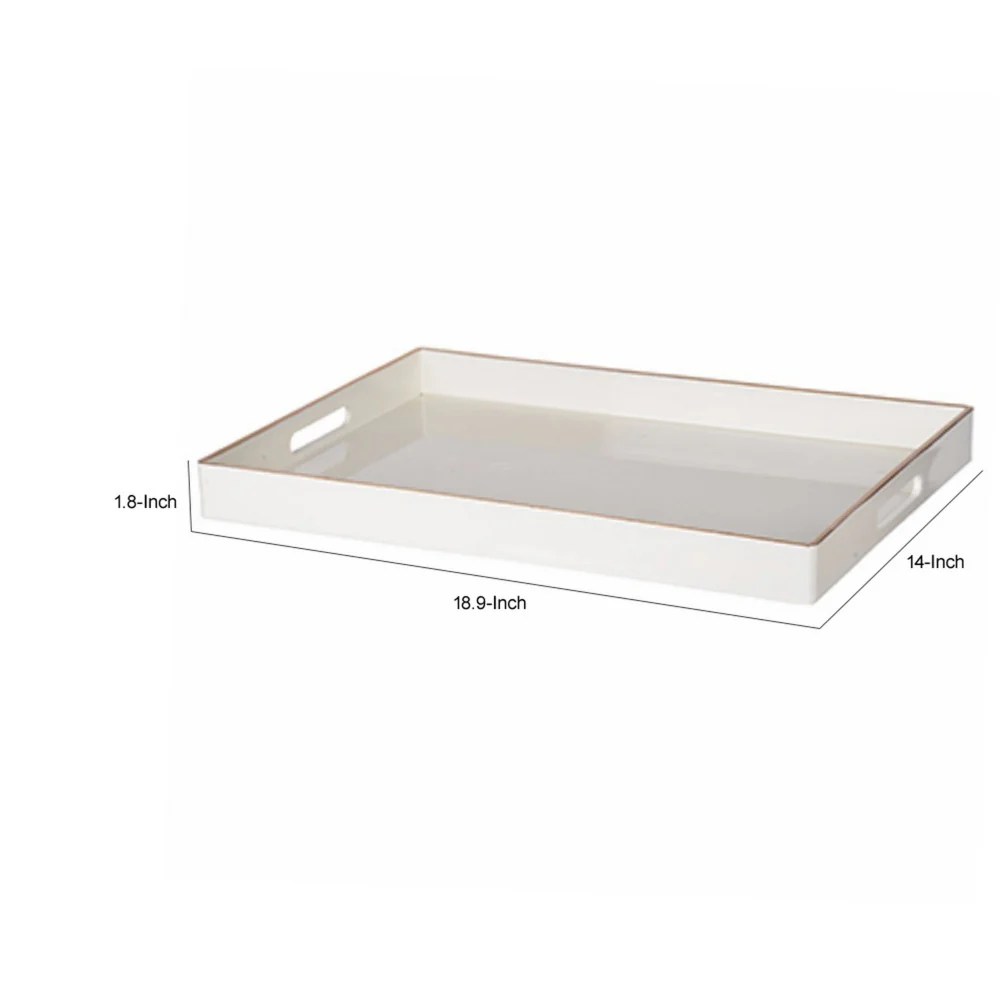 White Rectangular Serving Tray with Cutout Handles - Minimalist Home Decor Organizer - 19x14 Inch Plastic Tray