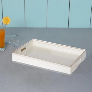 White Rectangular Serving Tray with Cutout Handles - Minimalist Home Decor Organizer - 19x14 Inch Plastic Tray