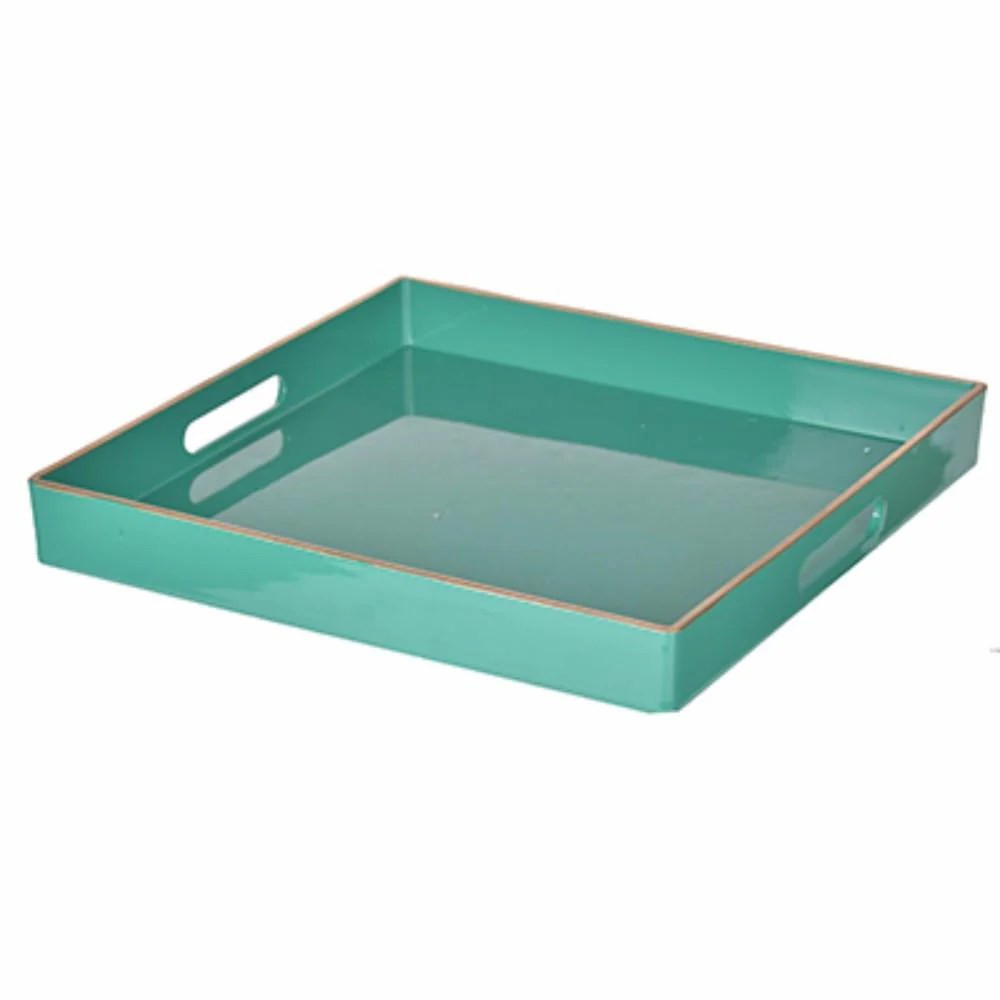 Mimosa Green Square Serving Tray with Cutout Handles - Plastic Decorative Tray for Home Decor & Kitchen