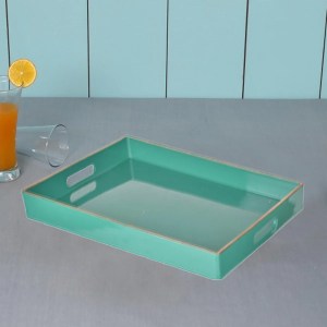 Mimosa Green Square Serving Tray with Cutout Handles - Plastic Decorative Tray for Home Decor & Kitchen