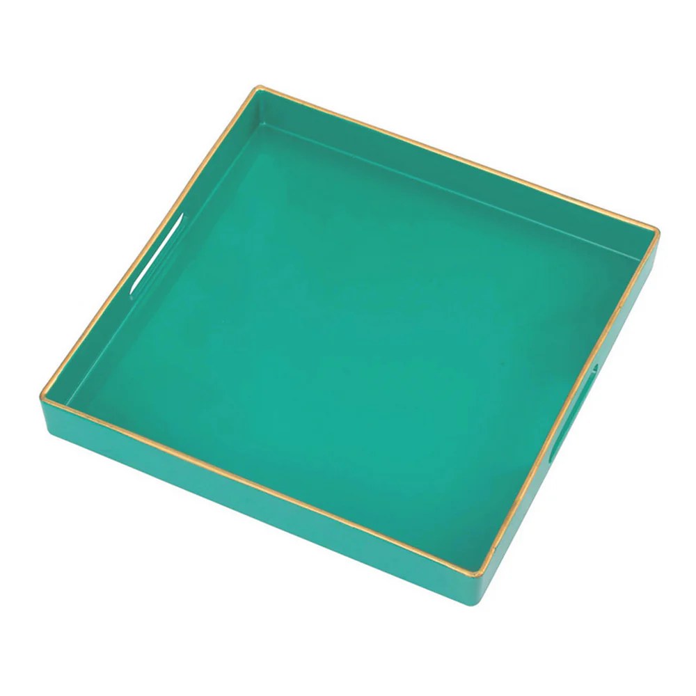 Mimosa Green Square Serving Tray with Cutout Handles - Plastic Decorative Tray for Home Decor & Kitchen