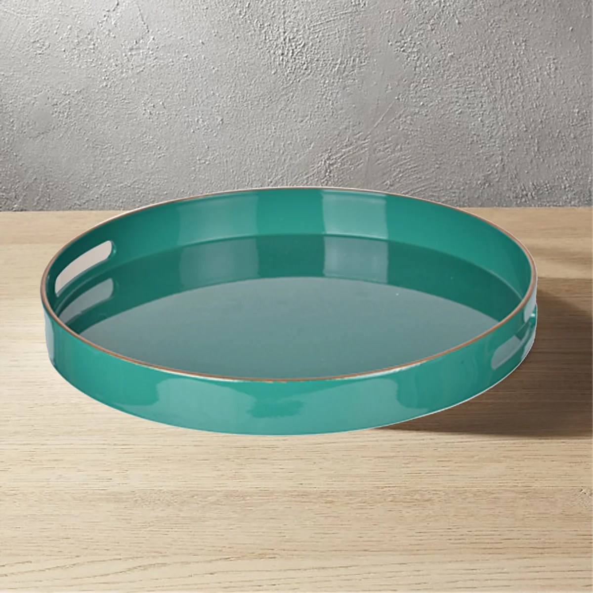 Mimosa Round Serving Tray with Cutout Handles - Green Plastic Tray for Kitchen & Dining - 14.57"  Multipurpose Home Decor Organizer