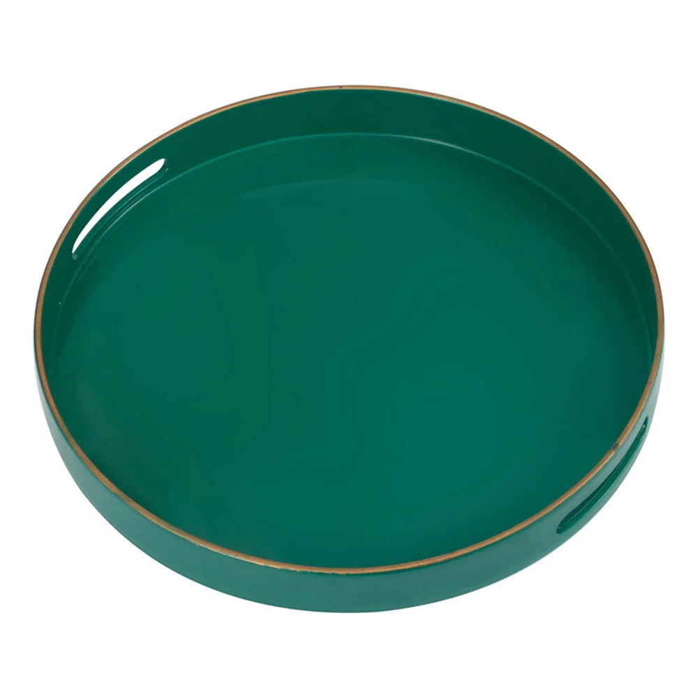 Mimosa Round Serving Tray with Cutout Handles - Green Plastic Tray for Kitchen & Dining - 14.57"  Multipurpose Home Decor Organizer