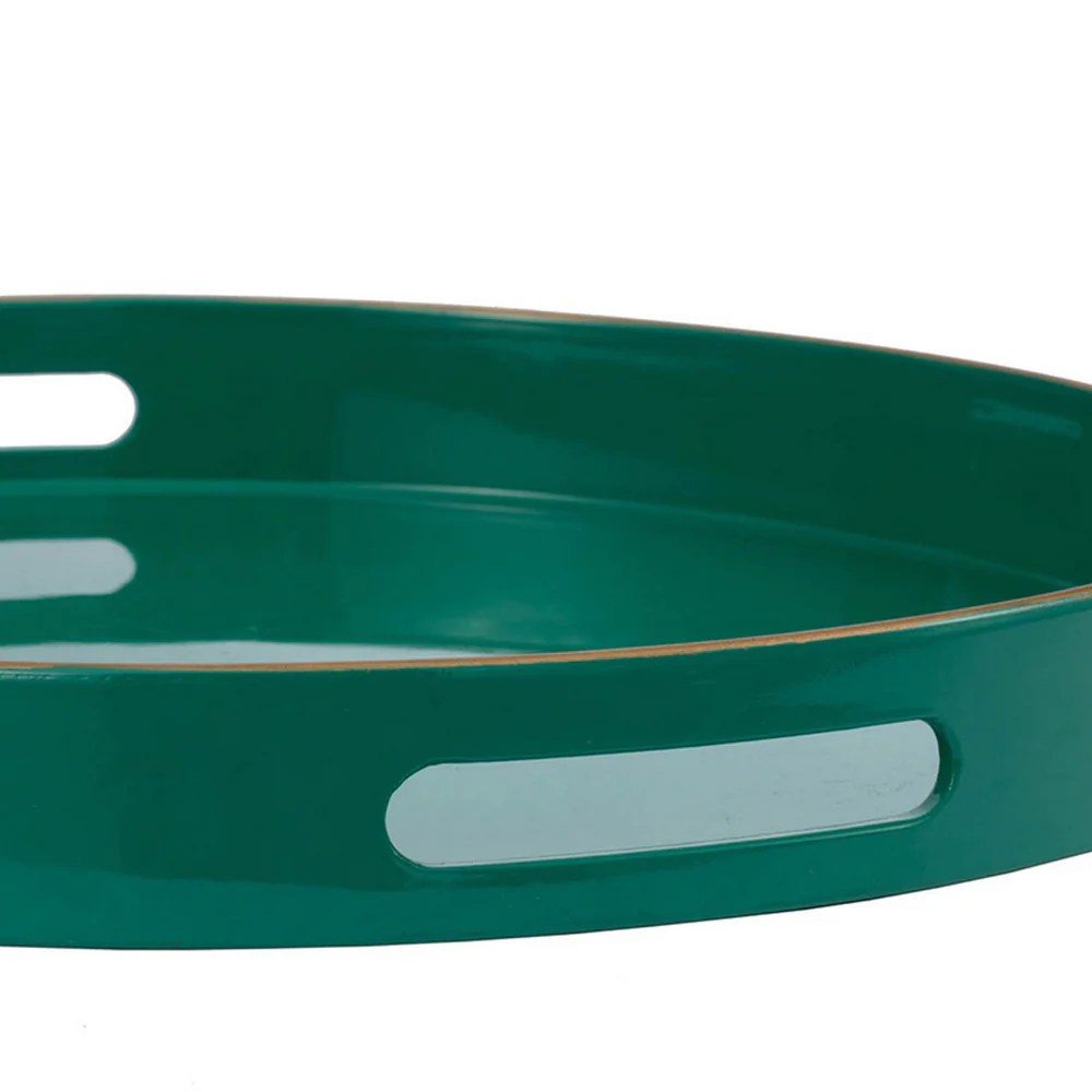 Mimosa Round Serving Tray with Cutout Handles - Green Plastic Tray for Kitchen & Dining - 14.57"  Multipurpose Home Decor Organizer