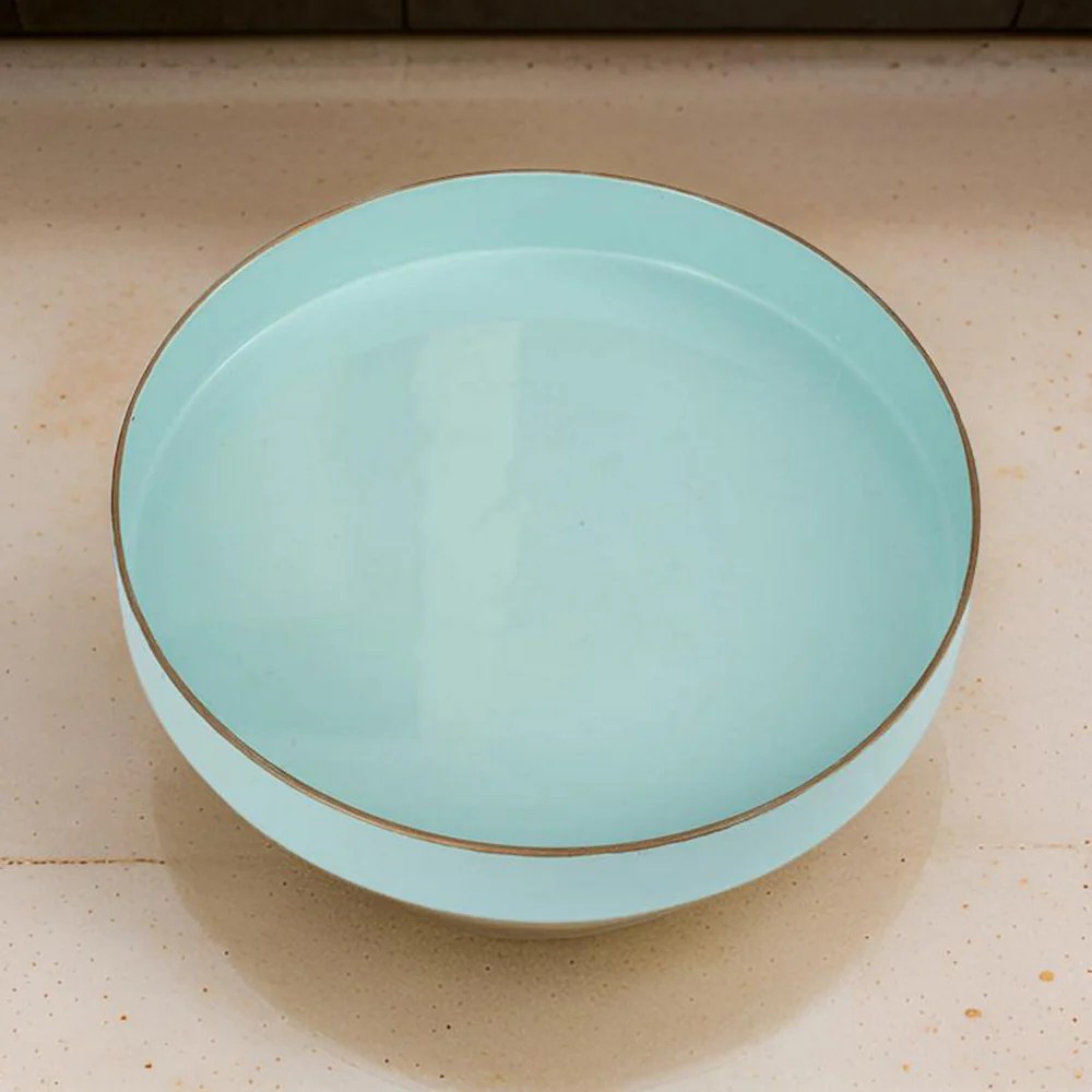 Mimosa Round Serving Tray - Powder Blue - 10 Inch Decorative & Functional Tray with Cutout Handles - Plastic - Home Organization & Decor