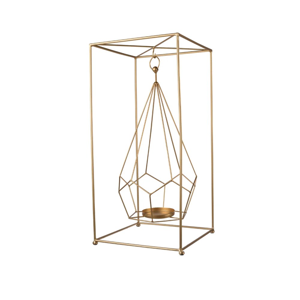 Gold Metal Candle Holder Geometric Hanging Decor 21.5" Iron Candle Stand