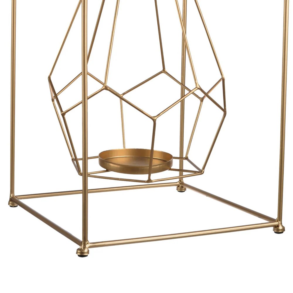 Gold Metal Candle Holder Geometric Hanging Decor 21.5" Iron Candle Stand