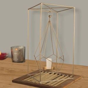 Gold Metal Candle Holder Geometric Hanging Decor 21.5" Iron Candle Stand