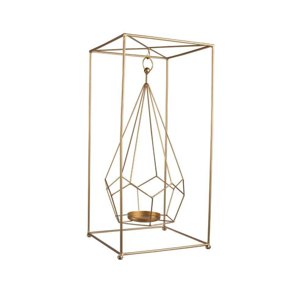 Gold Metal Candle Holder Geometric Hanging Decor 21.5" Iron Candle Stand