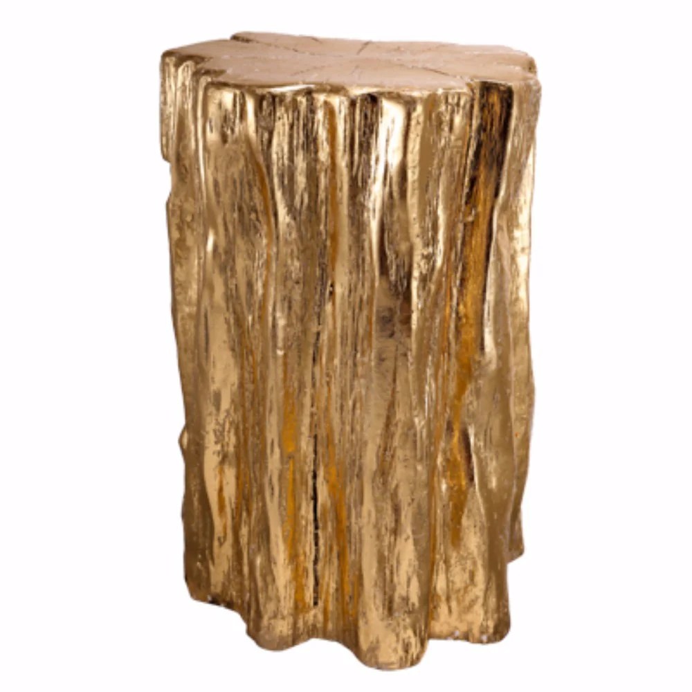 Gold Magnesium Tree Trunk Stool - Rustic Metal Accent Stool for Living Room, Kitchen & Dining - 20"H x 13"W x 13.5"L