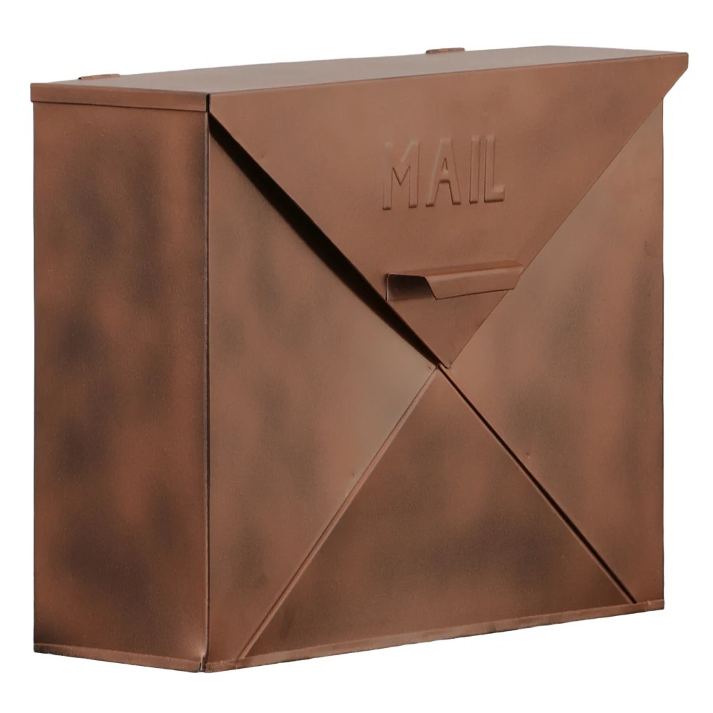 Vintage Copper Iron Mailbox - Wall Mount Envelope Mailbox with Handle - Large Capacity - 16.5x5x12 Inches