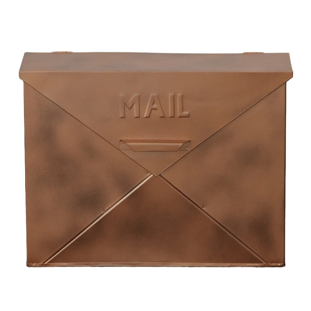 Vintage Copper Iron Mailbox - Wall Mount Envelope Mailbox with Handle - Large Capacity - 16.5x5x12 Inches