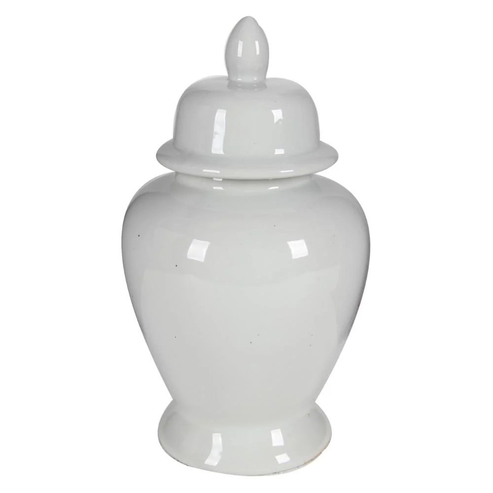 White Porcelain Ginger Jar with Lid - 17" Tall Decorative Ceramic Jar for Home Decor & Storage