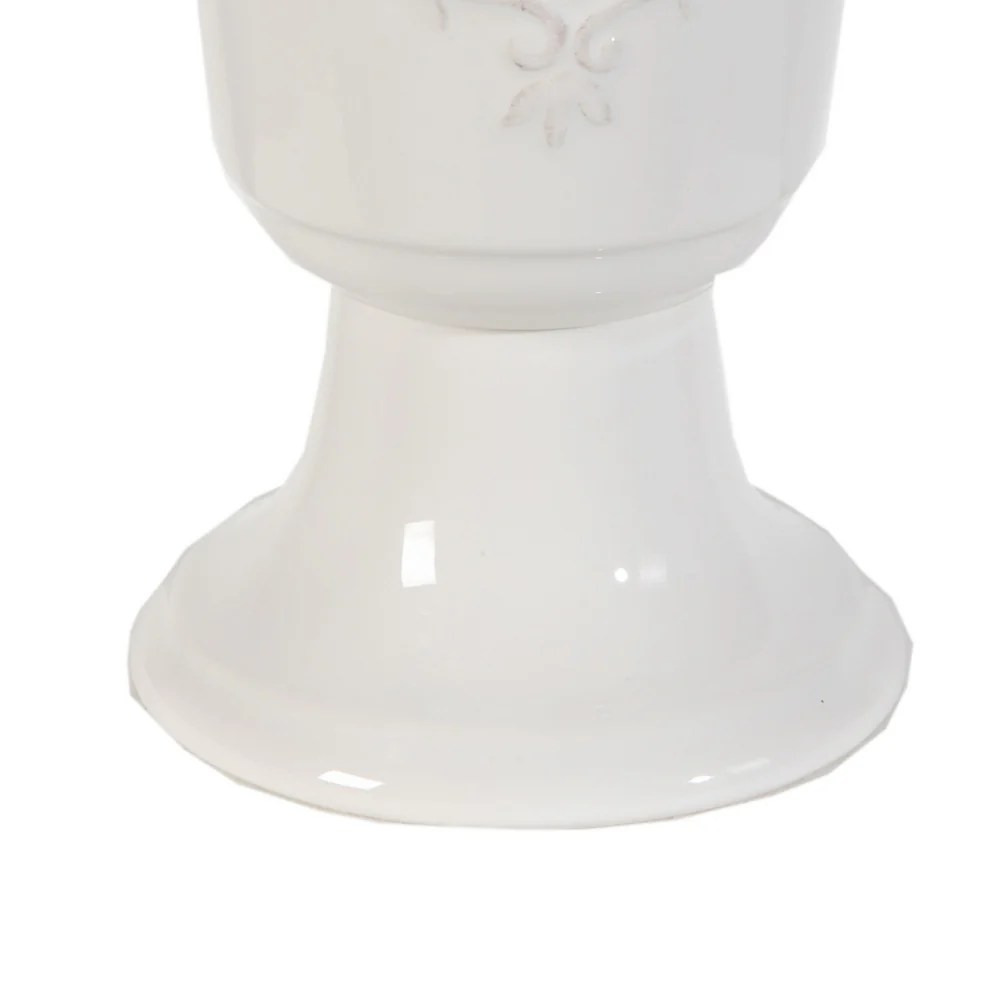 White Ceramic Lantern Vase, 5x10 Inch Decorative Flower Vase for Home Decor, Office Tabletop, Window Sill, TV Unit