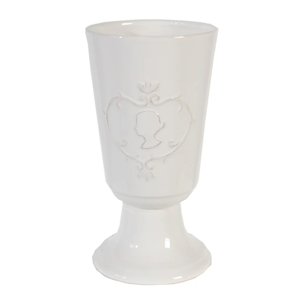 White Ceramic Lantern Vase, 5x10 Inch Decorative Flower Vase for Home Decor, Office Tabletop, Window Sill, TV Unit