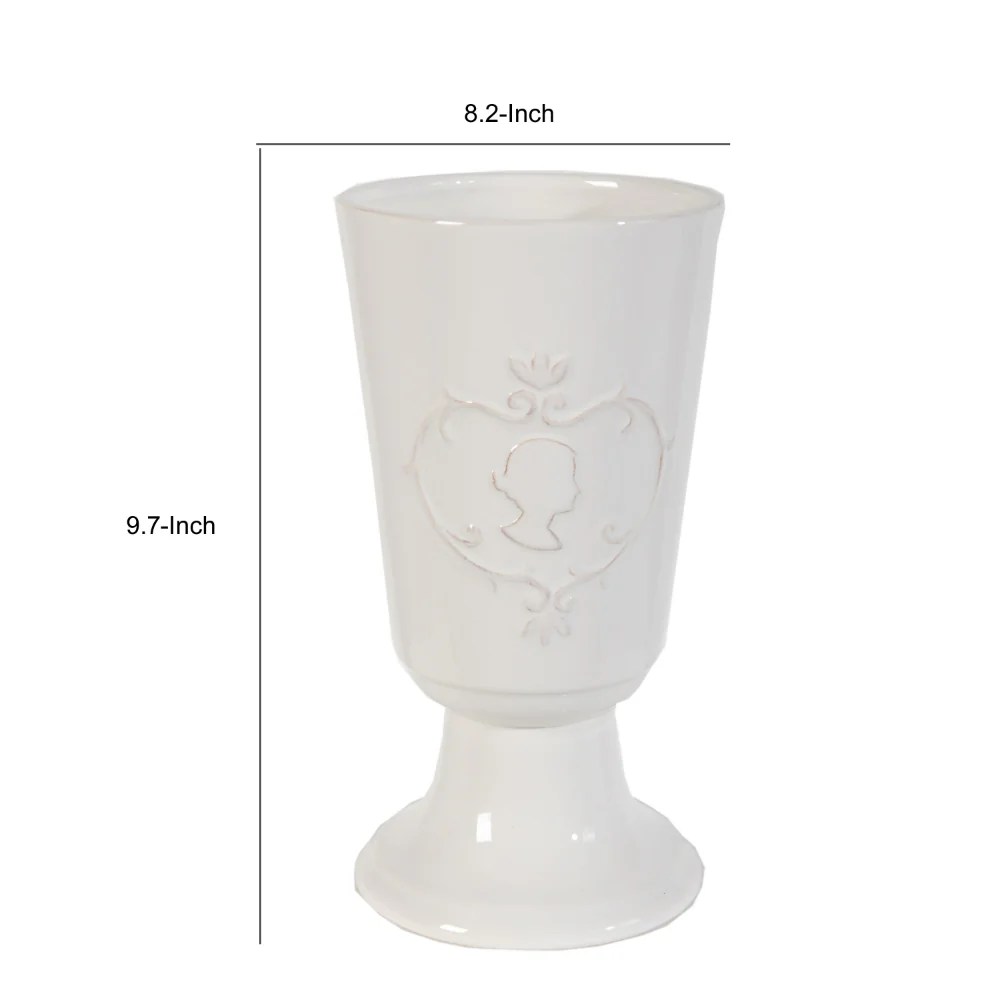 White Ceramic Lantern Vase, 5x10 Inch Decorative Flower Vase for Home Decor, Office Tabletop, Window Sill, TV Unit