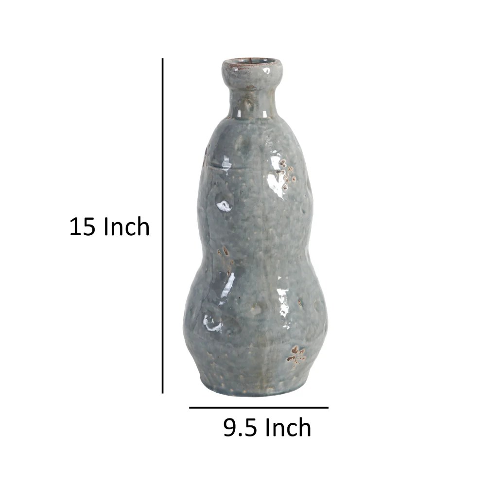 Gray Ceramic Vase 15" Tall - Modern Home Décor Flower Vase, Polished Finish, Decorative Table Vase, Office Decor, Rustic & Fresh Flower Arrangement