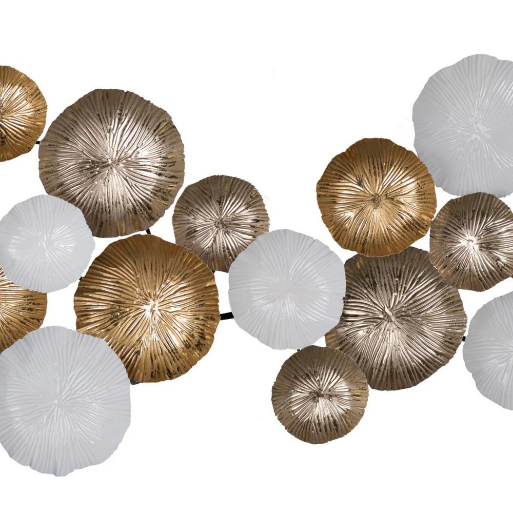 Mesmerizing Floating Water Plants Metal Wall Art Decor - Gold Silver White - 17.7"H x 39.4"L