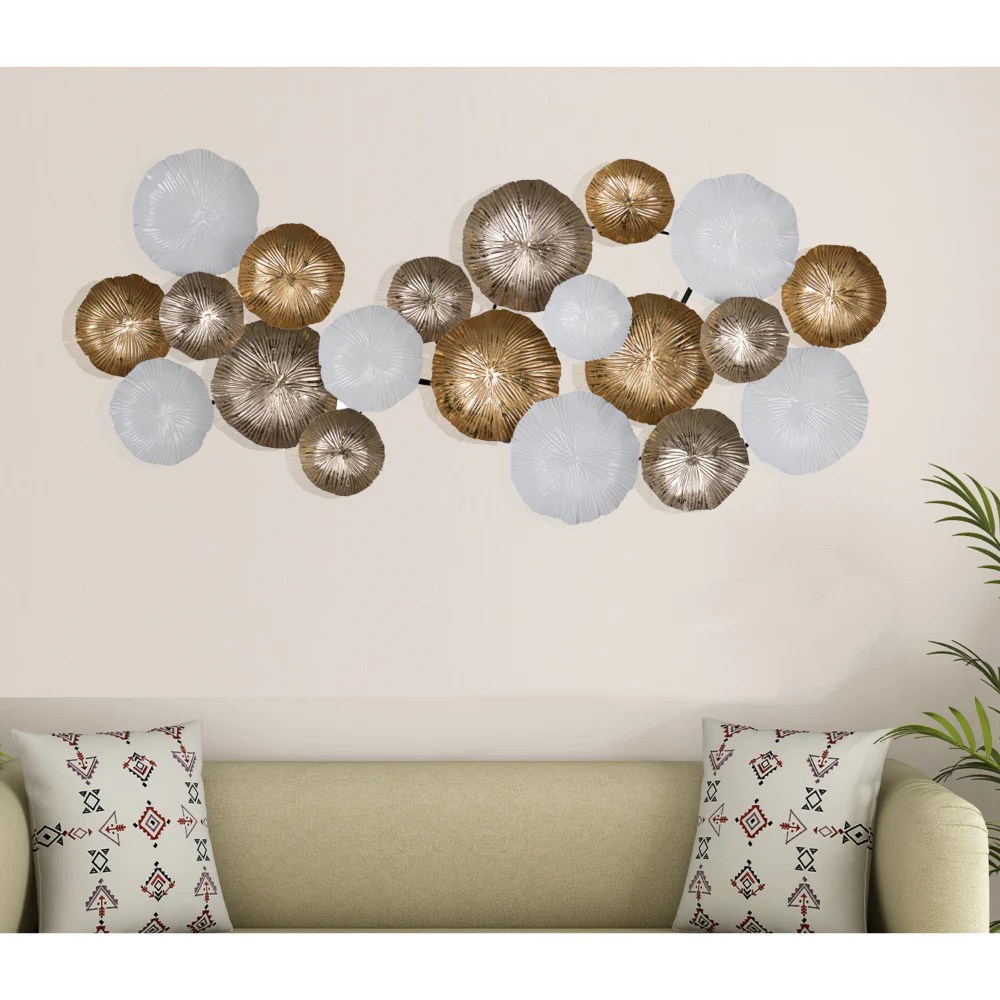 Mesmerizing Floating Water Plants Metal Wall Art Decor - Gold Silver White - 17.7"H x 39.4"L