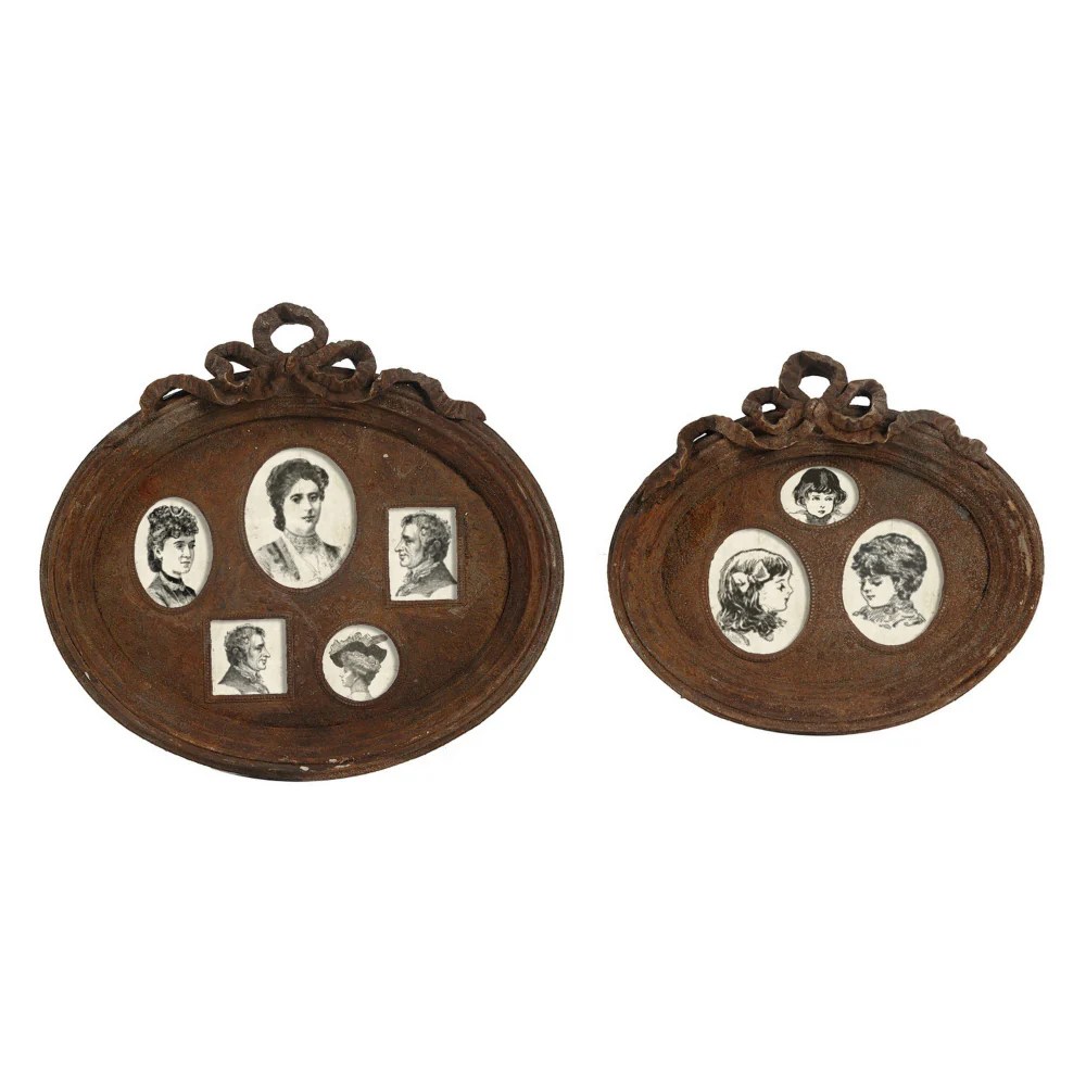 Rustic Brown Ceramic Photo Frames Set of 2 - Wall Mount, Traditional Style, Decorative, Novelty, 15.2x13.8 & 10.8x9.8 Inches