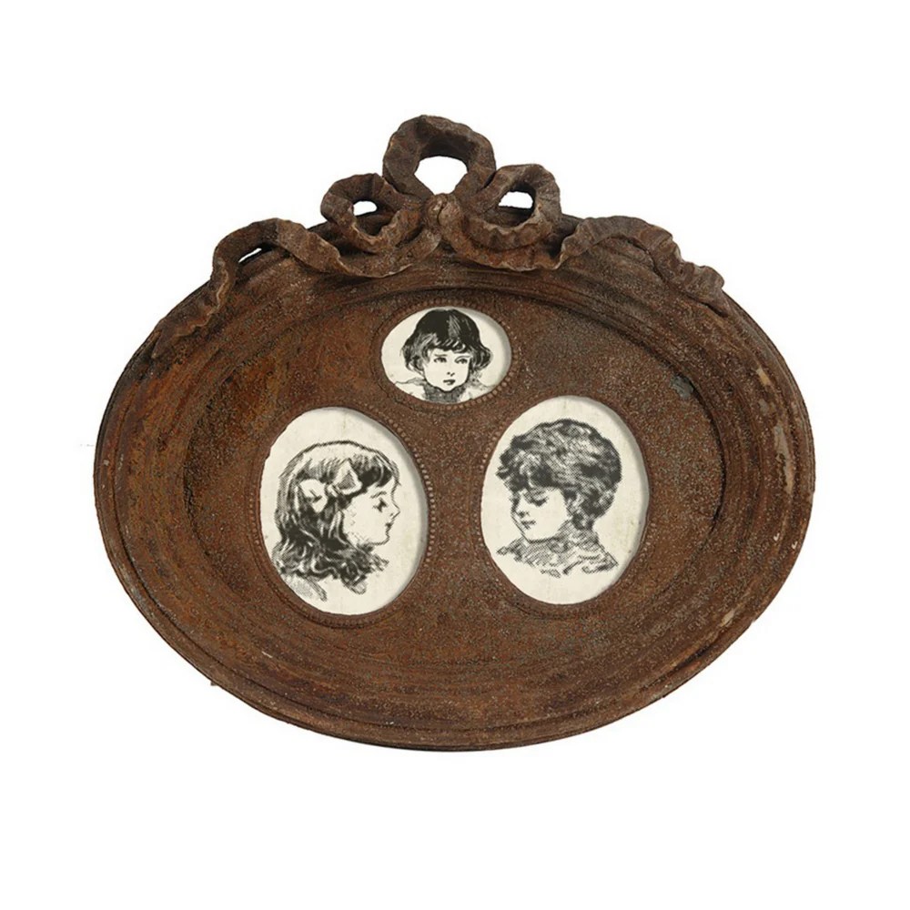 Rustic Brown Ceramic Photo Frames Set of 2 - Wall Mount, Traditional Style, Decorative, Novelty, 15.2x13.8 & 10.8x9.8 Inches