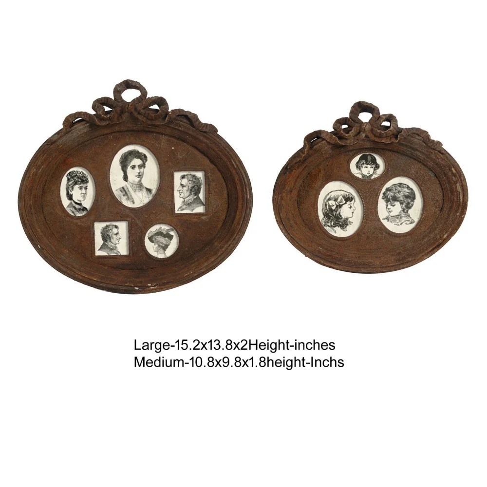 Rustic Brown Ceramic Photo Frames Set of 2 - Wall Mount, Traditional Style, Decorative, Novelty, 15.2x13.8 & 10.8x9.8 Inches