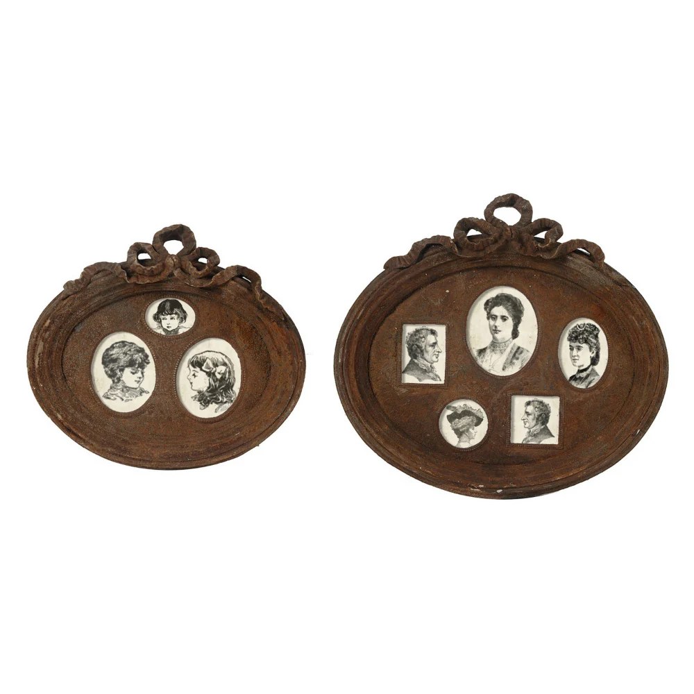 Rustic Brown Ceramic Photo Frames Set of 2 - Wall Mount, Traditional Style, Decorative, Novelty, 15.2x13.8 & 10.8x9.8 Inches