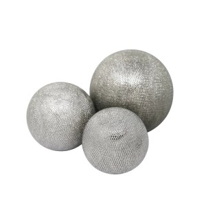 Silver Ceramic Orbs Decorative Figurines, Textured Embossed Design, Set of 3, 6 Inch, Home Decor, Shiny Bling