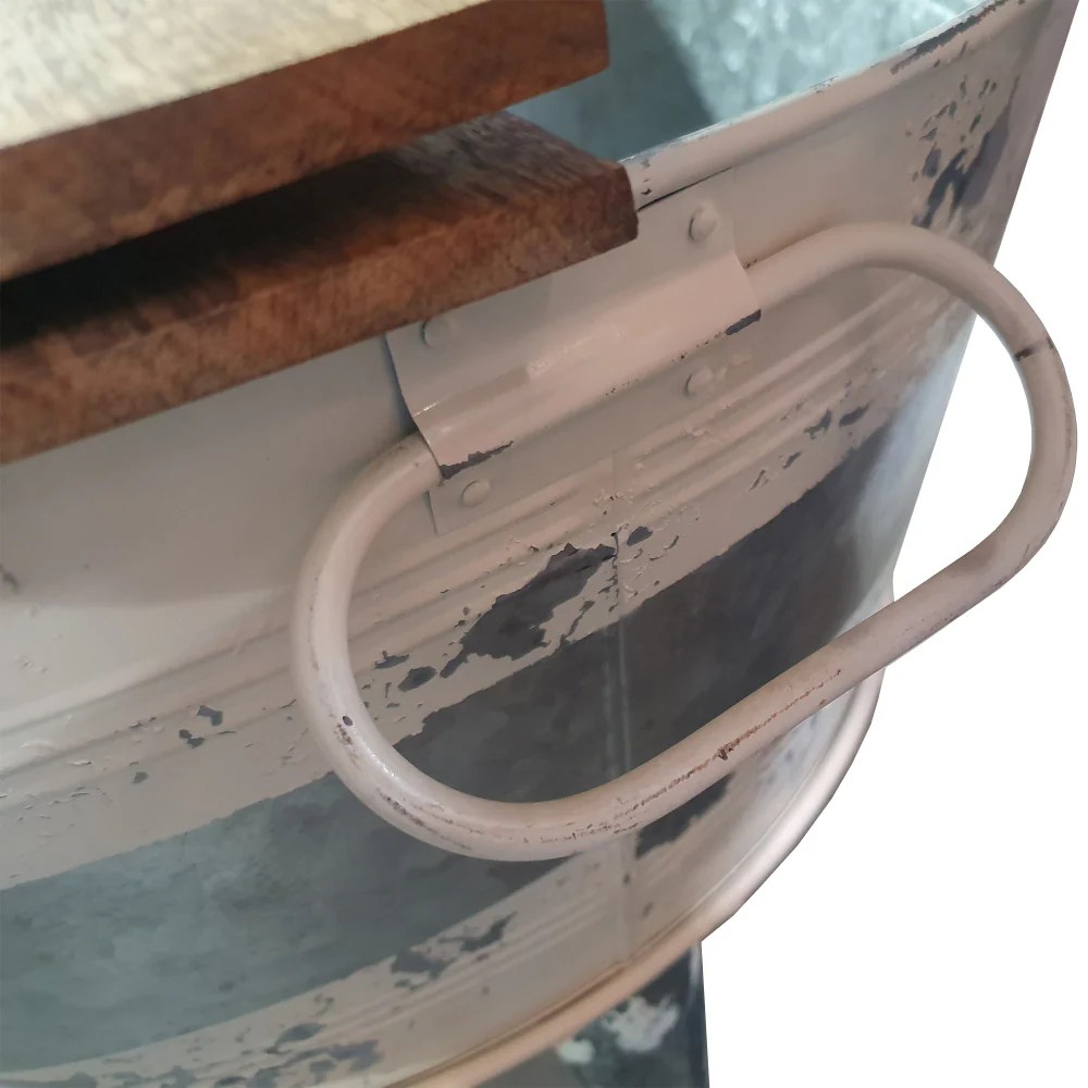 Vintage Farmhouse Round Cocktail Table with Lift-Top Storage, Brown & Gray, 26 Inch, Iron Tub Base