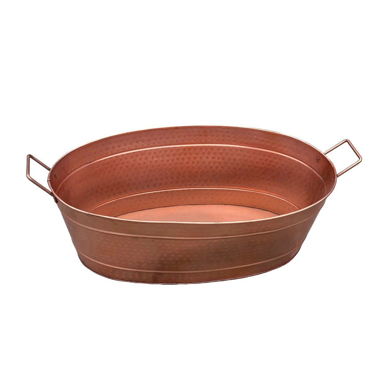 Copper Oval Hammered Metal Planter Tub with Handles - Farmhouse Style Garden Decor - Indoor Outdoor Use - 30.5"L