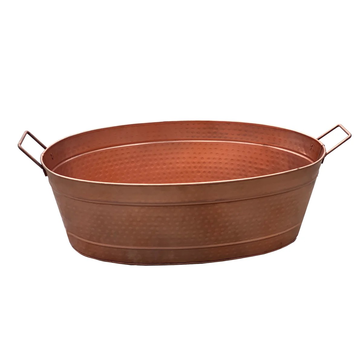 Copper Oval Hammered Metal Planter Tub with Handles - Farmhouse Style Garden Decor - Indoor Outdoor Use - 30.5"L