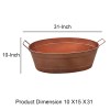 Copper Oval Hammered Metal Planter Tub with Handles - Farmhouse Style Garden Decor - Indoor Outdoor Use - 30.5"L