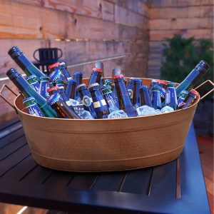 Copper Oval Planter Tub, Hammered Metal, Farmhouse Style