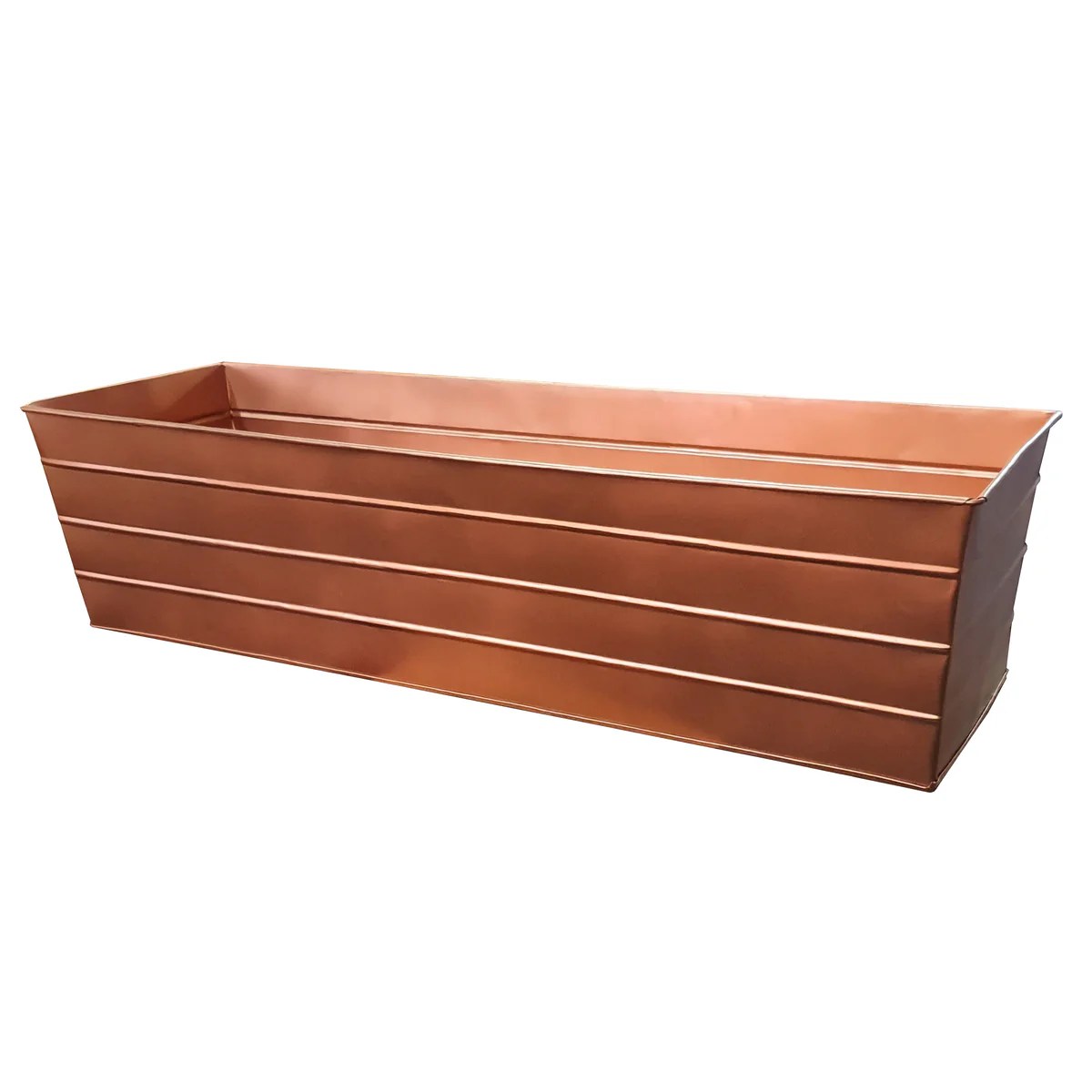 Large Copper Metal Planter Box with Embossed Design - Galvanized Steel, Rectangular, Drainage Holes, Indoor/Outdoor